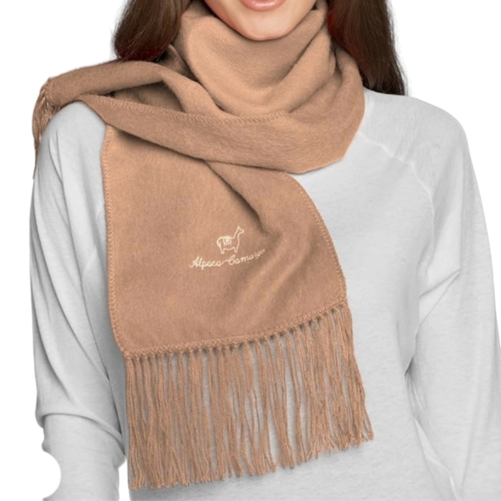 Alpaca Camargo Brown Fringed With Alpaca Stitched Logo Scarf - OS